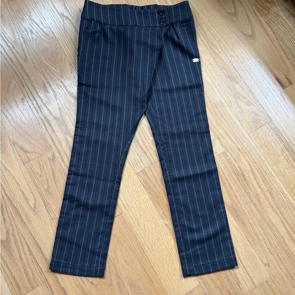 Mixtillo Girls Dress Pants Sz 8a, Italy, Dark Blue W Stripe, Back Elastic, NWT